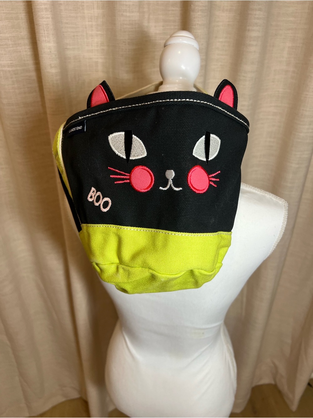 Land’s End Black & Lime Cat Face Backpack Bag - BOO Design